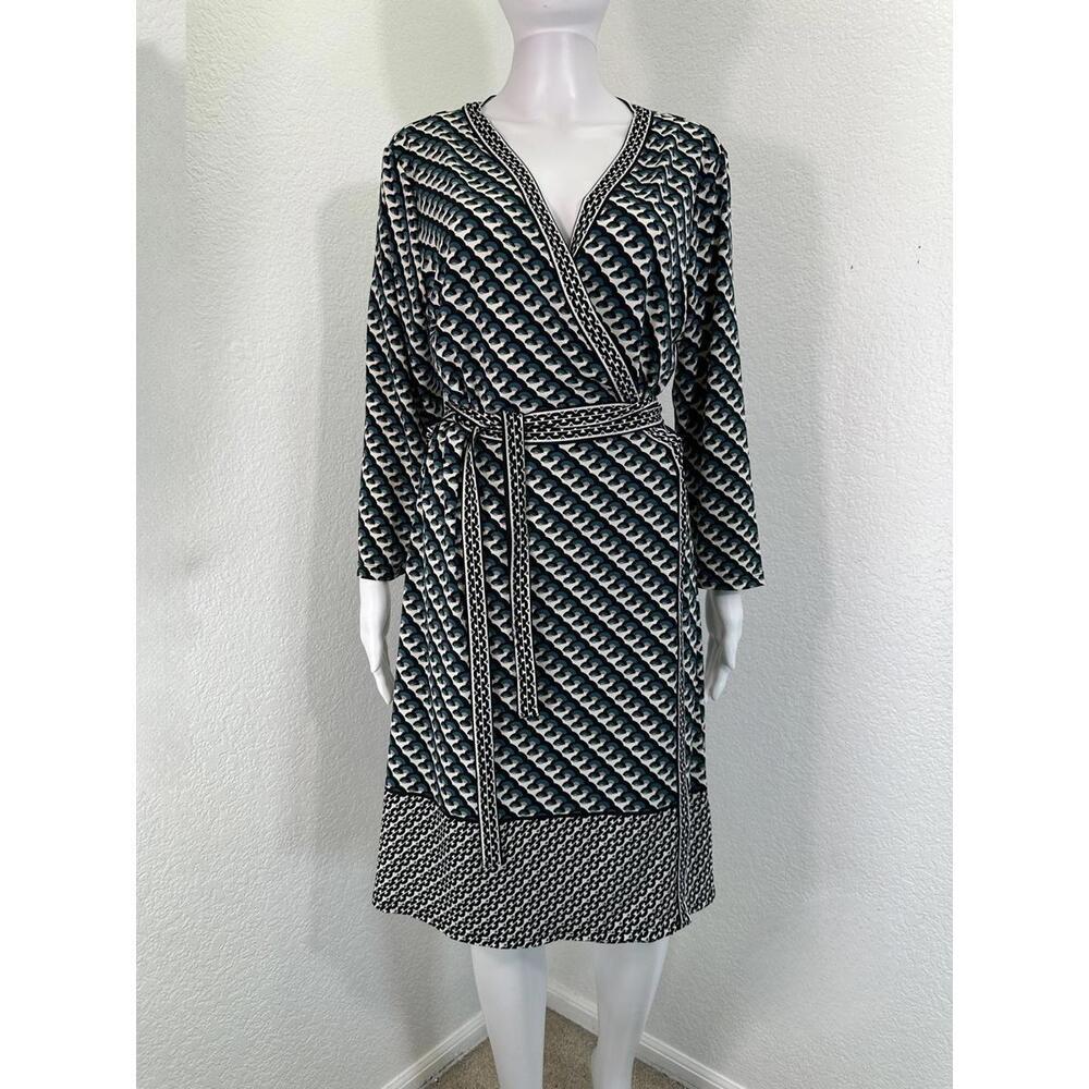 Sz XL Max Studio Geometric Teal Black Wrap Dress Office Career Corpcore Work